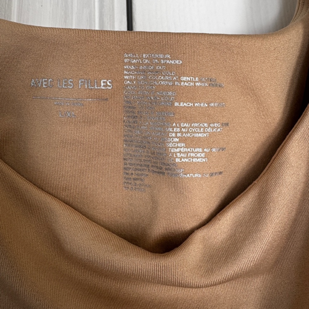 Avec Les Filles Fitted Crop Tank Top or Cami with Built-in Bra, Tan, L/XL - Picture 6 of 7